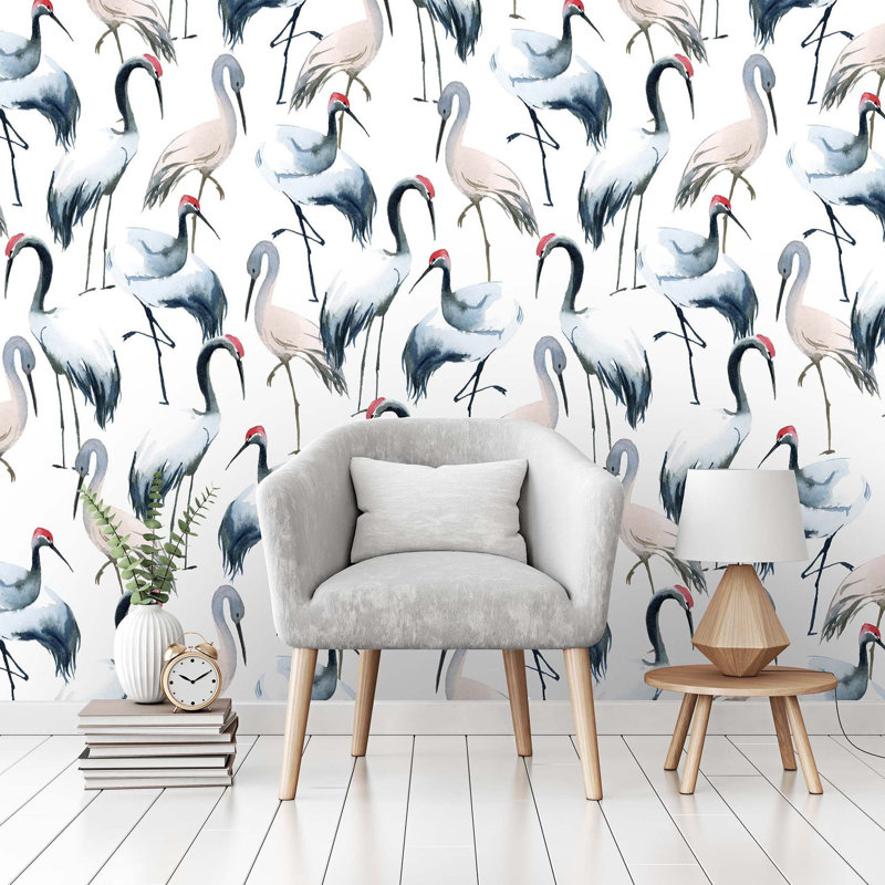 Blue Storks Wallpaper, 832cm W x 254cm L