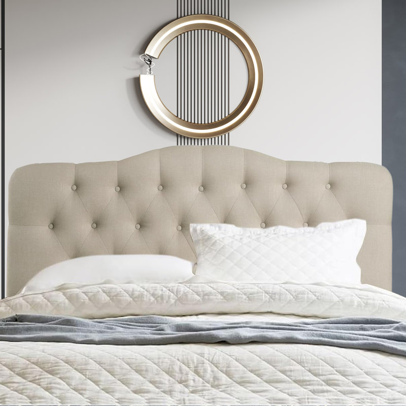 Linen Upholstered Headboard-Modern-Adjustable Height-Button Tufting, King, Beige
