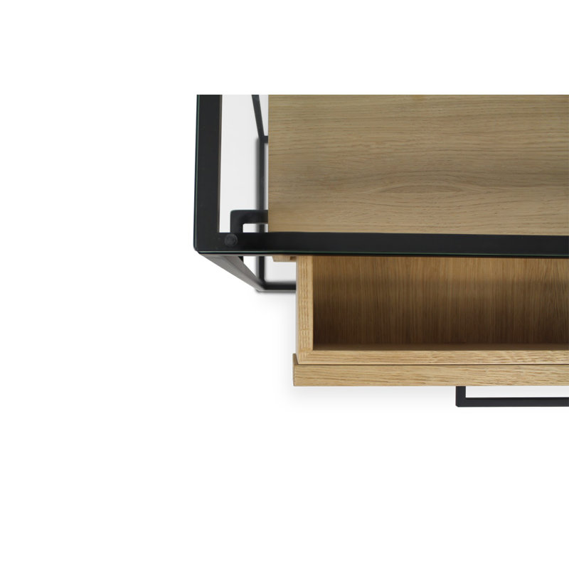 Damarii Glass Top End Table, Natural, Black