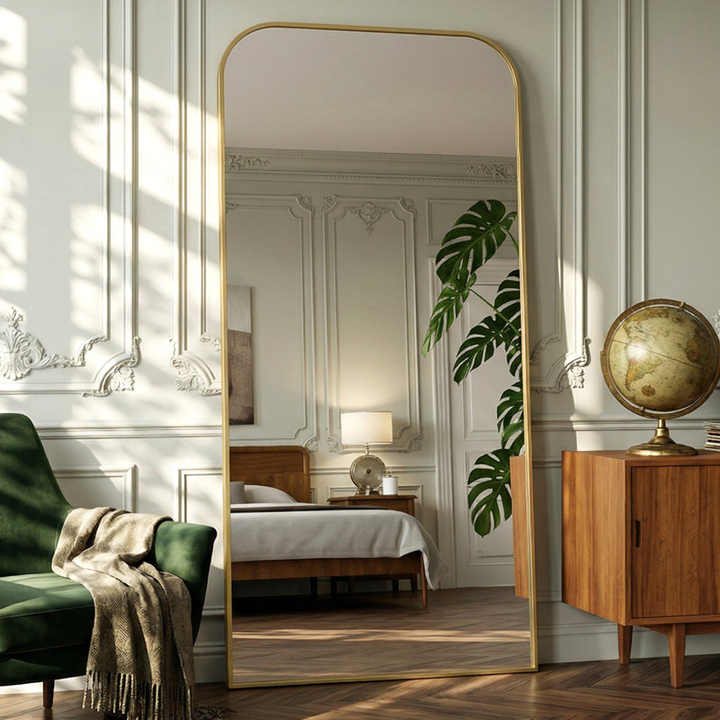 Arched Metal Oversized Full-Length Mirror, Gold, 81" x 41"