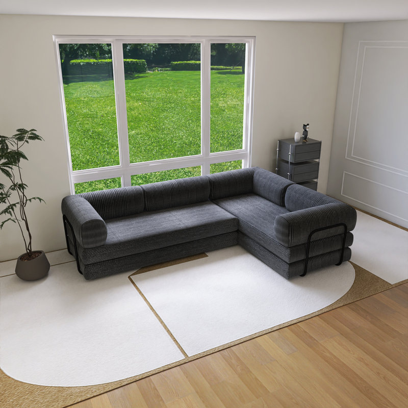 116.10'' Grey Polyester L-Shaped Modular Sofa Bed, Grey