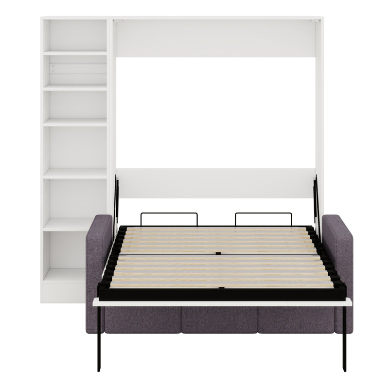 Lit escamotable multifonctionnel avec canapé et tablettes