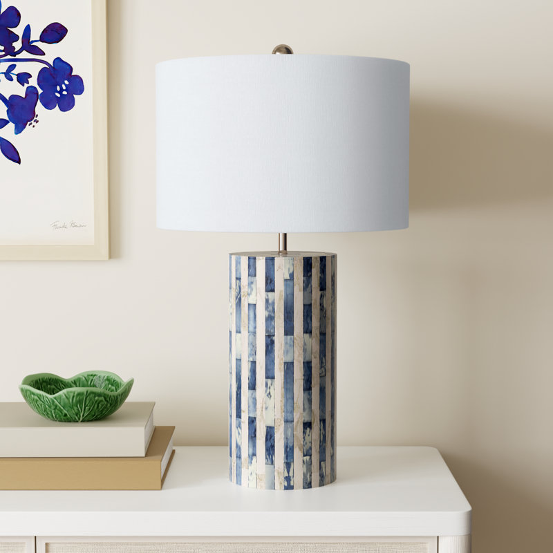 Patterson Bone Inlay Table Lamp, Blue/Off White