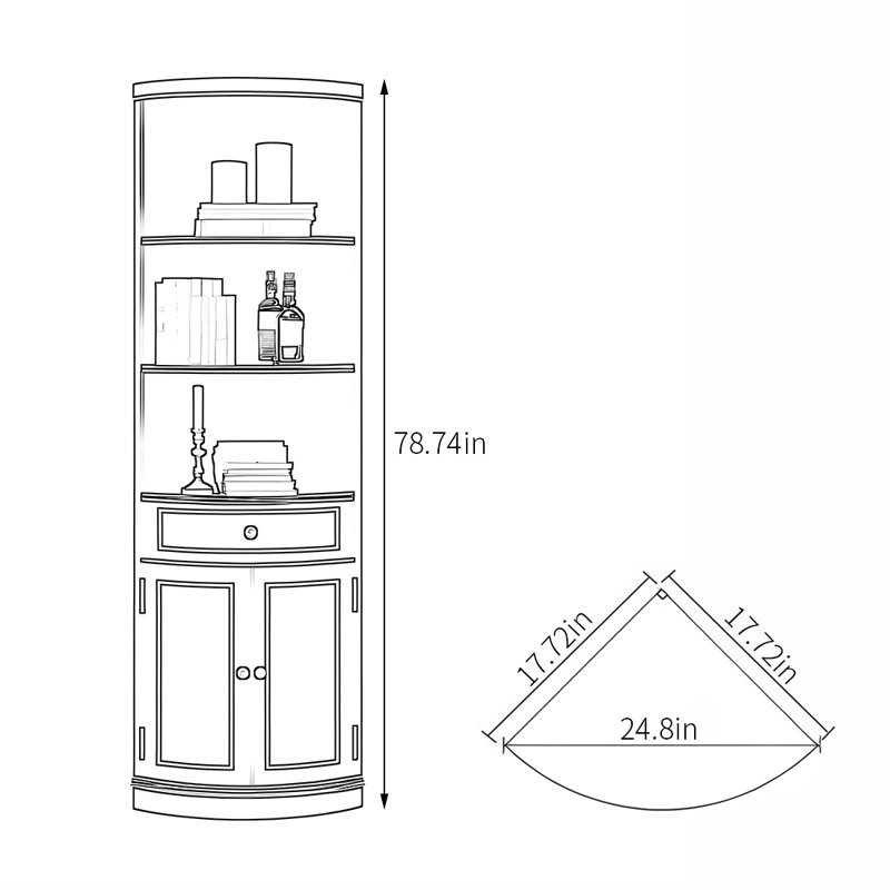 Modern simple multi-functional corner bookcase, Nut-Brown