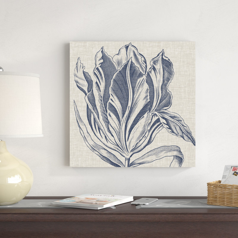 Indigo floral sur lin I, H 20 po x l 20 po x P 1,25 po