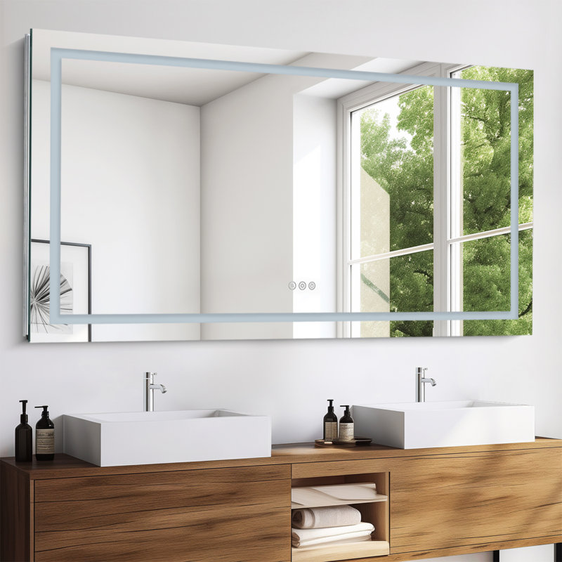 Frameless Led Bathroom Mirror,3 Colors Dimmable,anti-fog,memory Function,wall Mounted Lighted Vanity Mirror, 36" x 72"