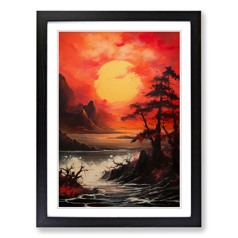 Japanese Sunset Gestural - Framed Print, Black , 64cm H x 46cm W x 2cm D