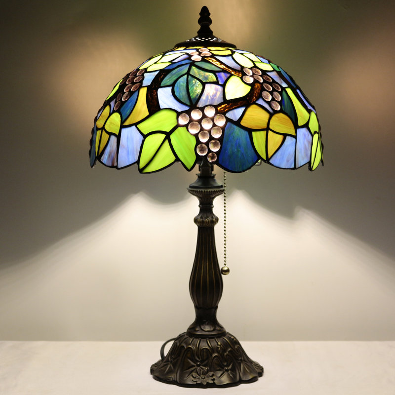 Tiffany Table Lamp Stained Glass Lamp 12X12X19 Inch Antique Reading Light (Amber Grape)