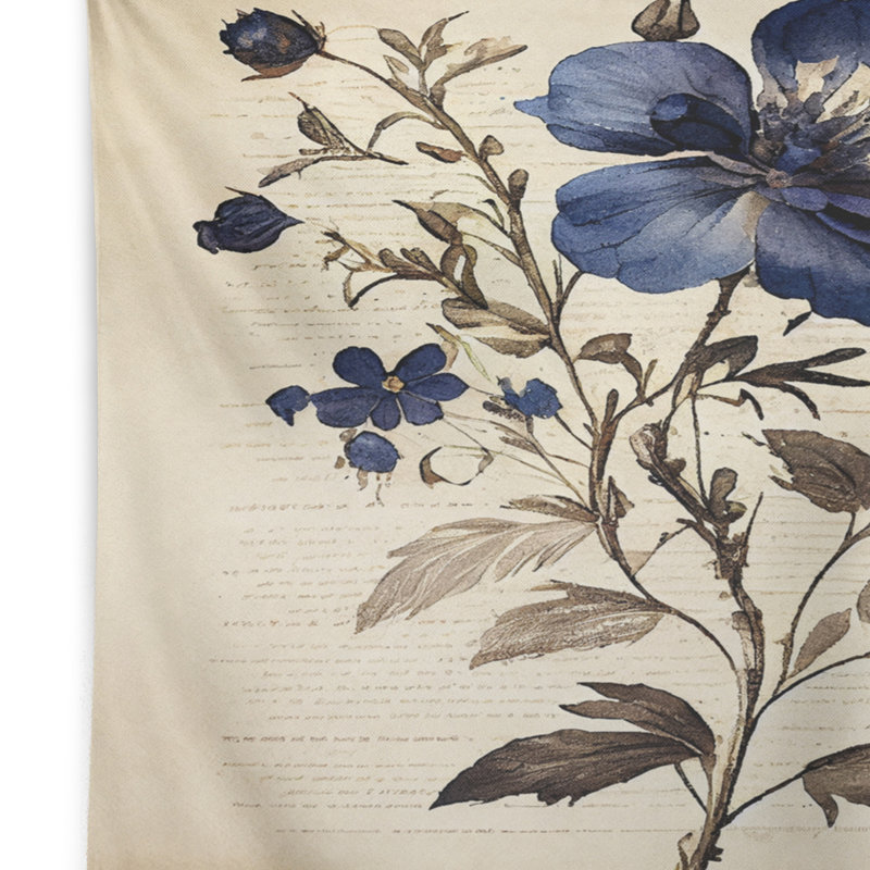 Tapisserie en polyester fleur bleue rétro, H 32 po x l 39 po