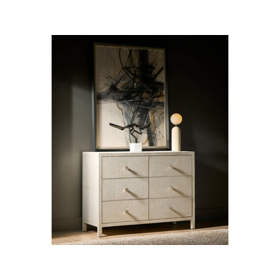 Modern Lira 52" Wide Grey Leather Six Drawer Dresser