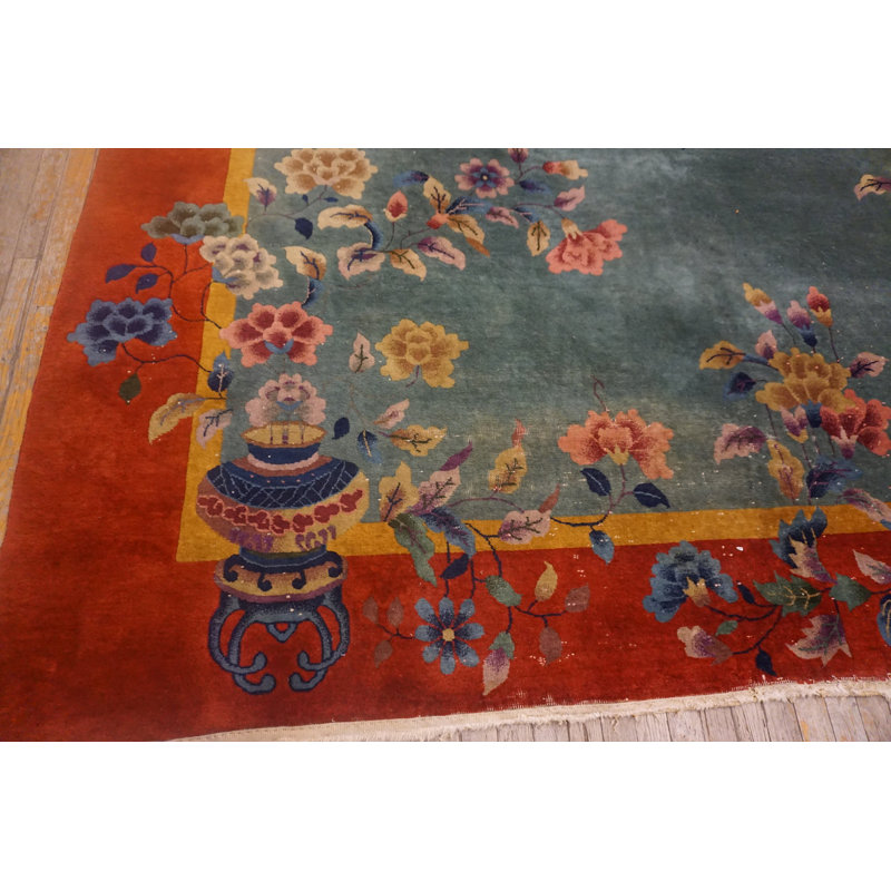 Wool 1920s Knotted Rectangle Chinese Antique - Art Deco Room Size Rug