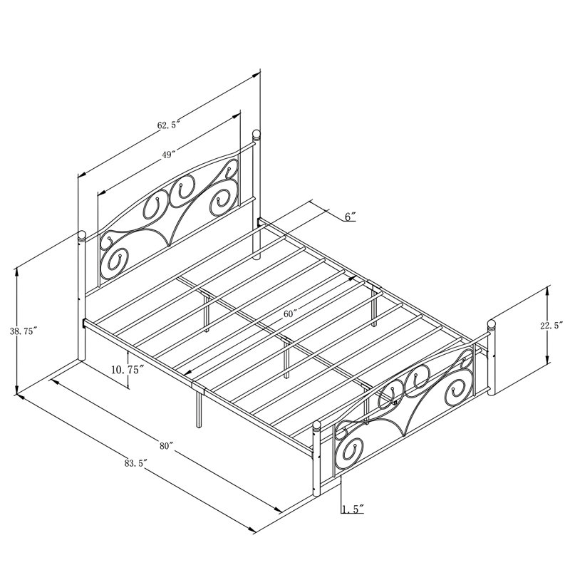 Queen Size White Bed Frame, Metal Construction, Unique Flower Pattern, Stable Structure, Fits All Mattress Types, 600 Lbs Limit, 8 - Inch Fit And , No Box Spring Needed, Compatibility, Quiet Strong,