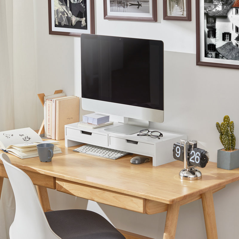 Primavera Wood Monitor Stand, White