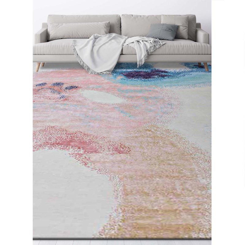 Abstract Area Rug in Gold/Turquise, Rectangle 8' x 10'