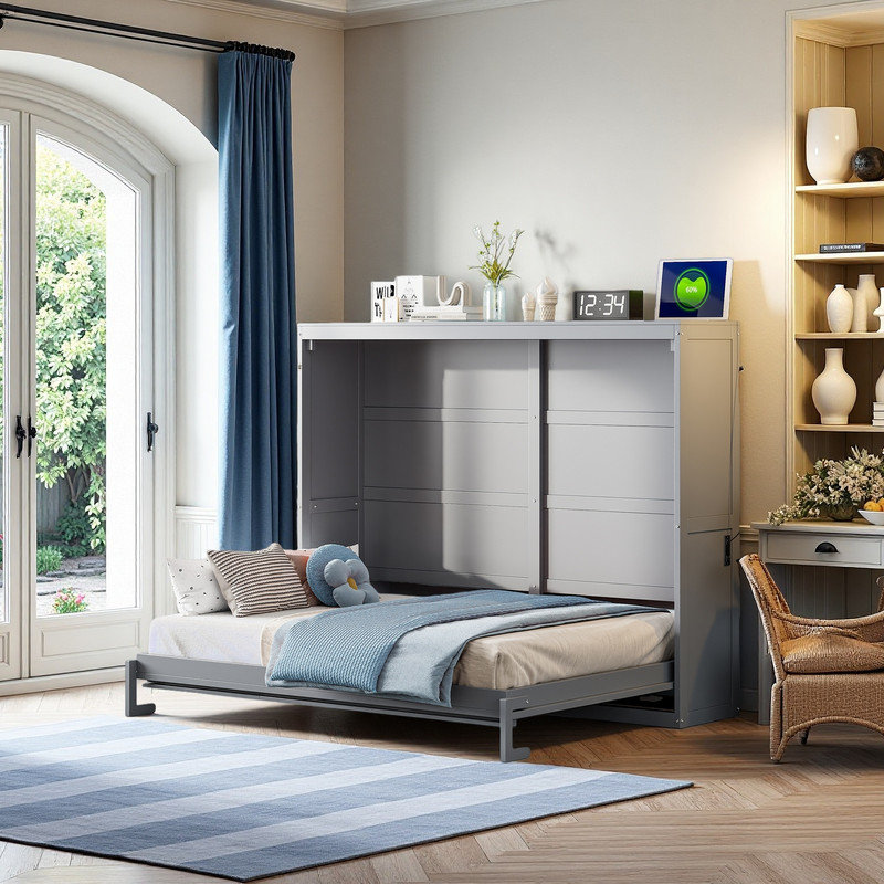 Lit escamotable double avec port de charge, gris, Double
