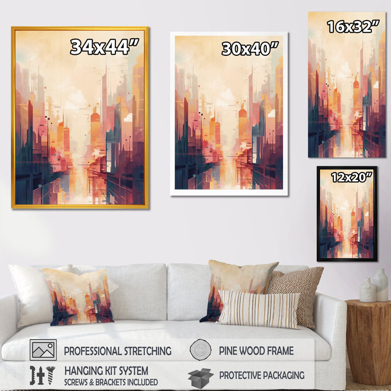 Paysage urbain moderne I - art mural urbain, H 20 po x l 12 po x P 1 po, Toile tendue