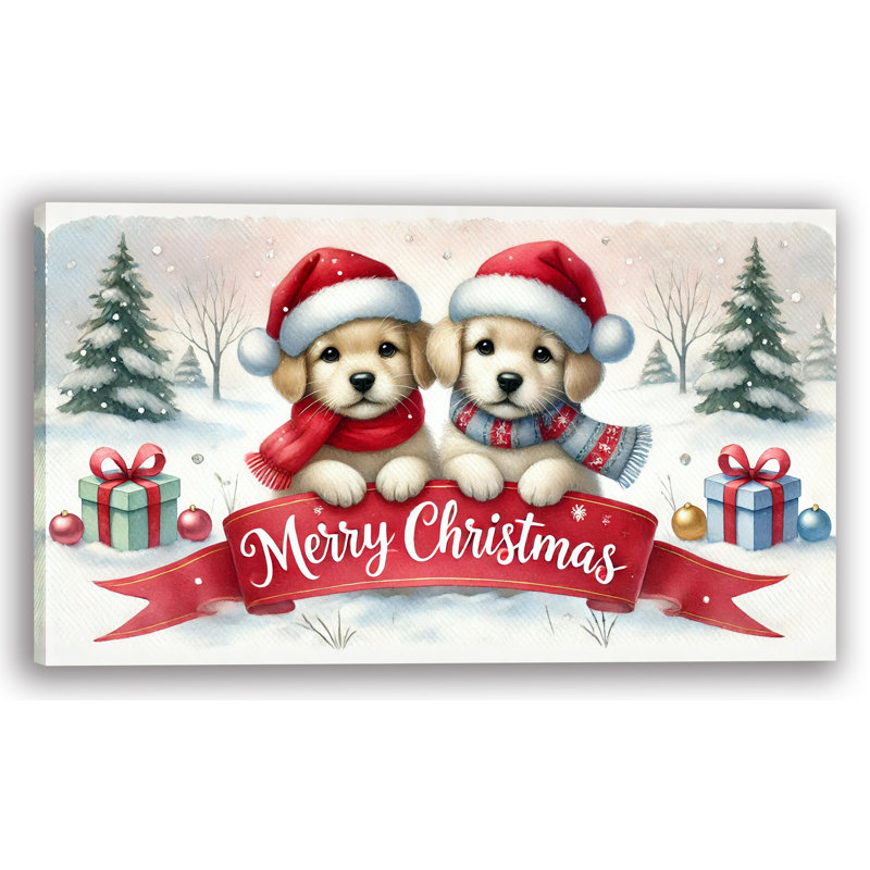 «Puppy Pals Holiday Greetings», reproduction sur toile, H 12 po x l 16 po x P 1 po