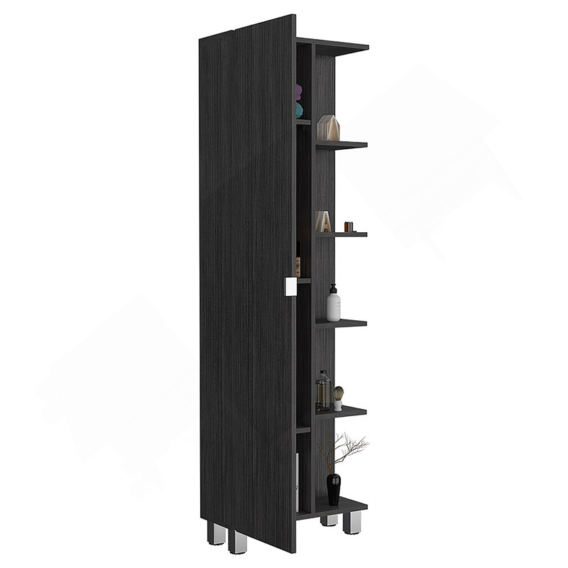 Armoire d'angle avec cinq tablettes ouvertes