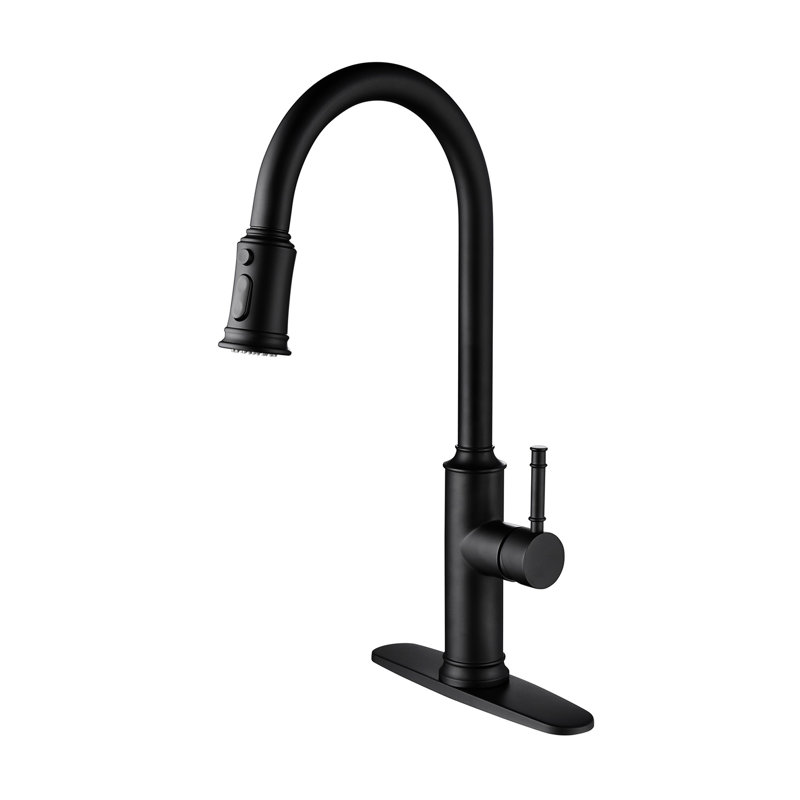 Kitchen Faucet With Pull Out Spray - Matte Black: Stainless Steel, 360 Rotatable Nozzle, Corrosion Resistance Treatment Finish, Single Handle Water Discharge Adjustment Option Black Steel Faucet: