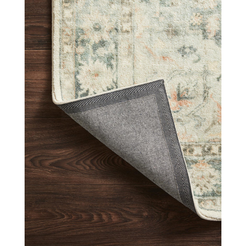 Oriental Teal/Ivory Area Rug, Rectangle 5' x 7'6"