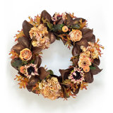 MAGNOLIA AND AUTUMN FLOWERS WREATH