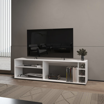 Meuble télé Mountainair avec tablettes ouvertes spacieuses, parfait pour l'organisation du salon et un décor élégant.