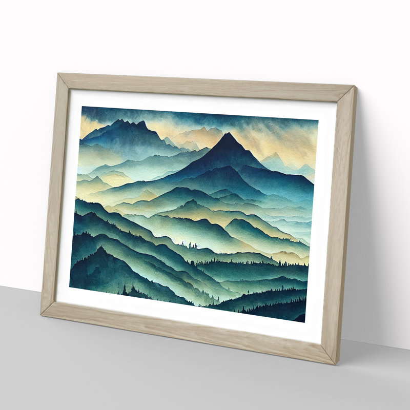 Cool Mist Mountains Vol.2 - Framed Print, 25cm H x 34cm W x 2cm D, Oak