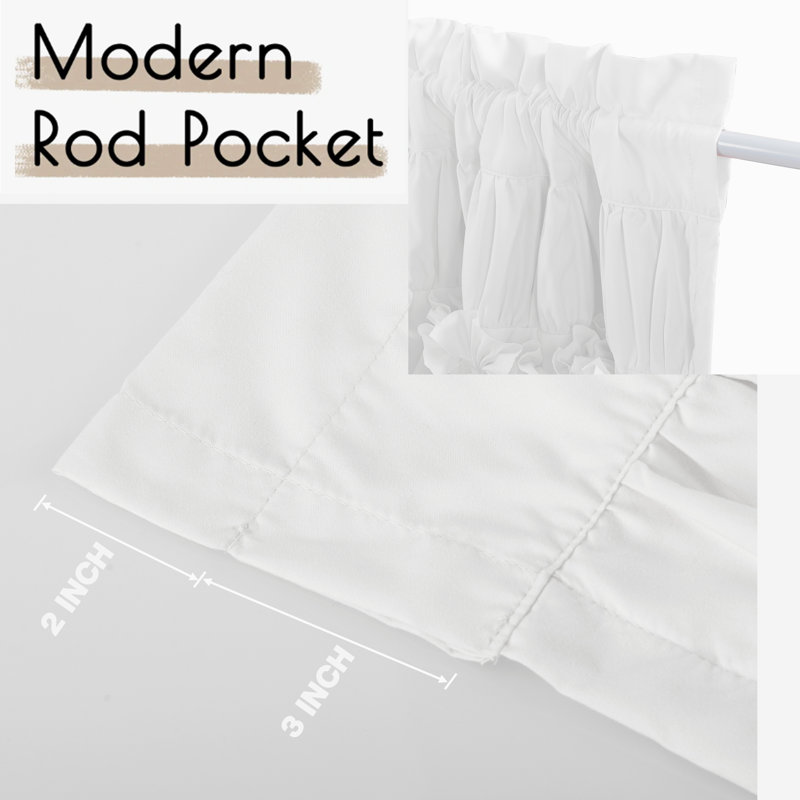 Paquet de 2 rideaux de cuisine Ruffle, Blanc, L 30 po x L 36 po