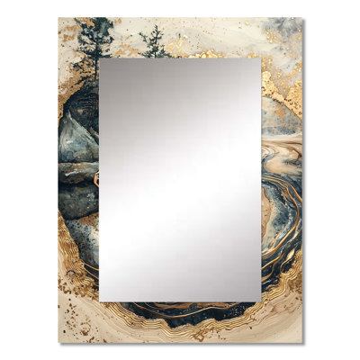 Turtle On Forest Landscape Collage - Turtle Decorative Mirror, Green Wall Mirror, Printed Metal Art