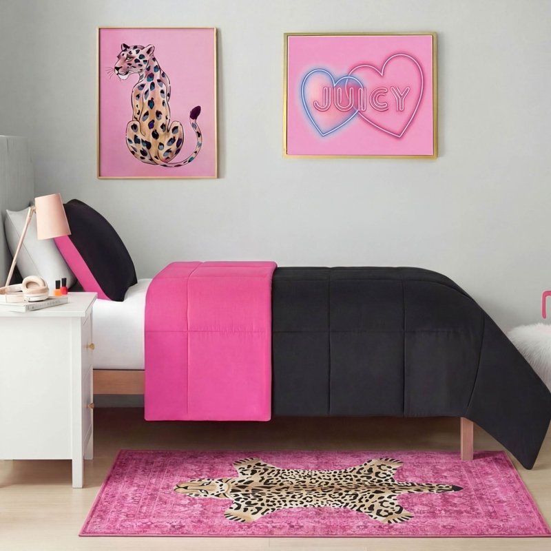  Finely Machine Washable Area Rugs, 3' x 5', Hot Pink Leopard