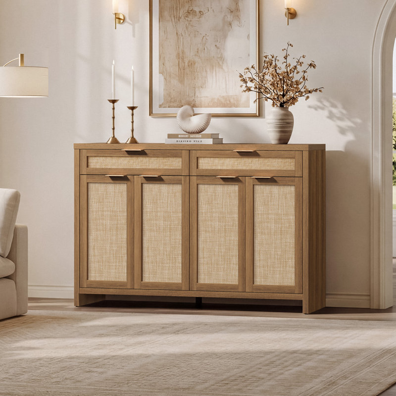 Buffet Consiglia en rotin de 150 cm (59 po) avec 2 tiroirs et 4 portes, tablettes réglables, Reclaimed Caramel Oak, 2