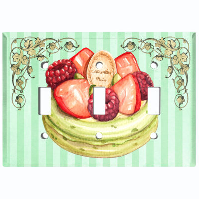 Metal Light Switch Plate Outlet Cover (Assorted Fruit Cake Green Frame Stripes - Single Toggle)