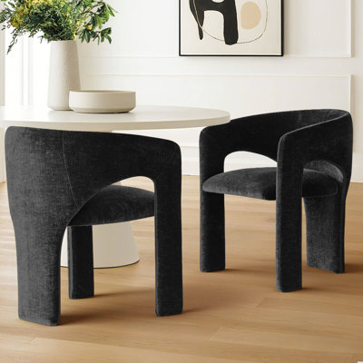 Set of 2 Modern Upholstered Dining Chairs With Curved Back And Unique Base