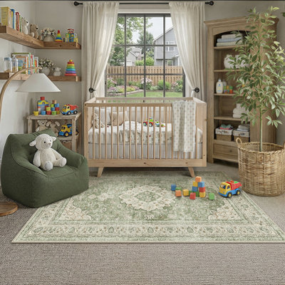 Stella Oriental Beige Area Rug with Non-Slip Backing & Roll-Pack Design