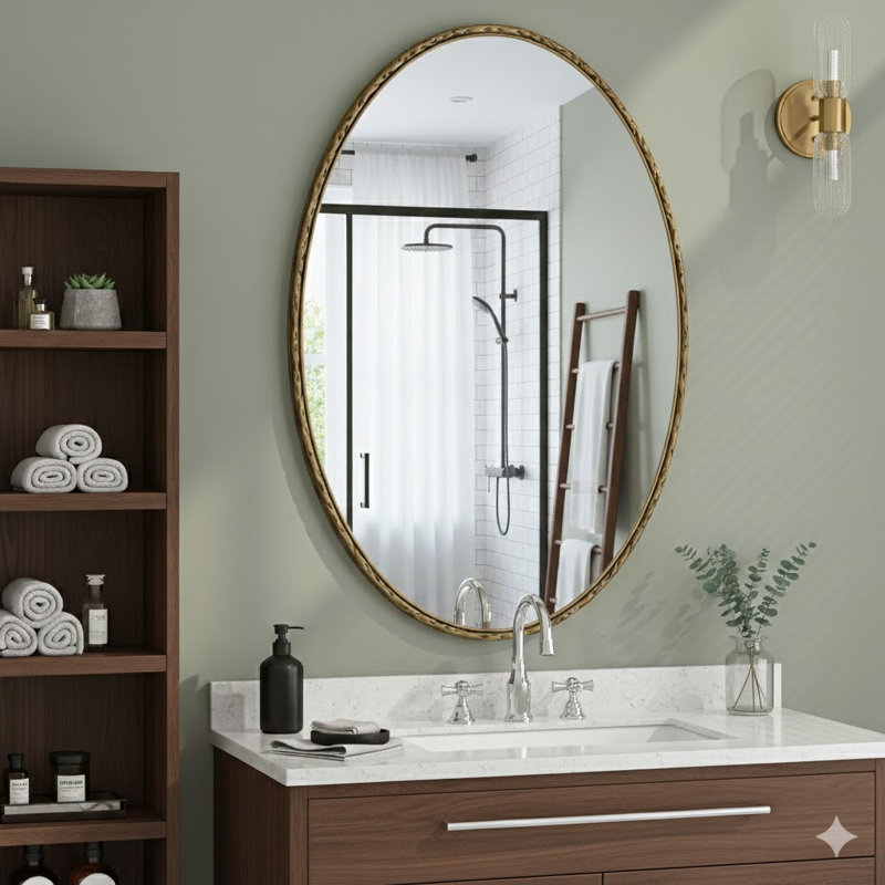 Iron Art Oval Retro Mirror, Gold