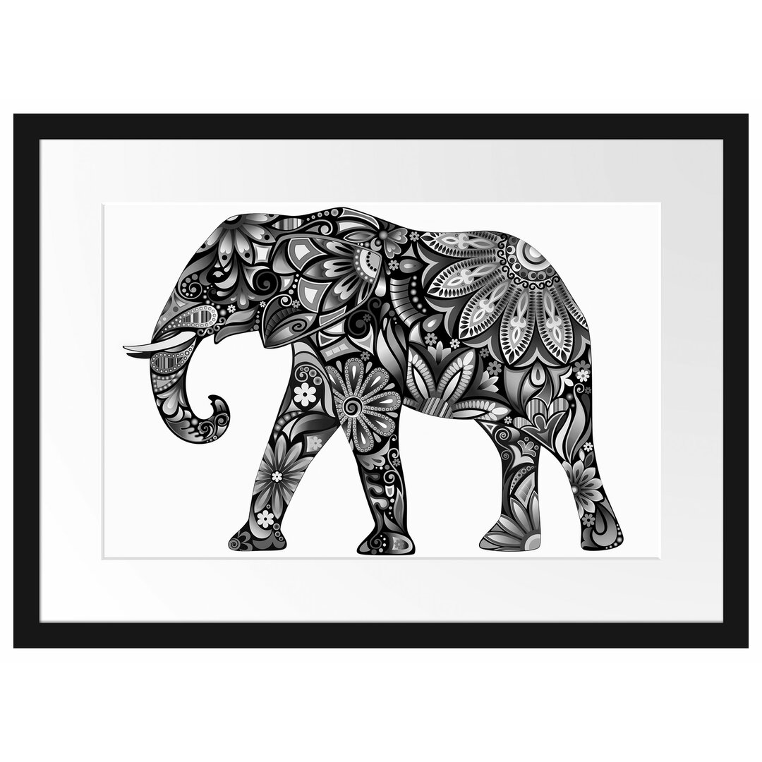 Gerahmtes Poster Elefant mit Ornamenten