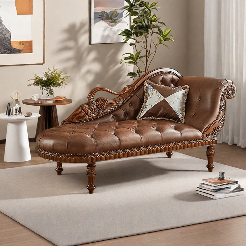 Modern Retro Carved Chaise Lounge, Right Hand Facing