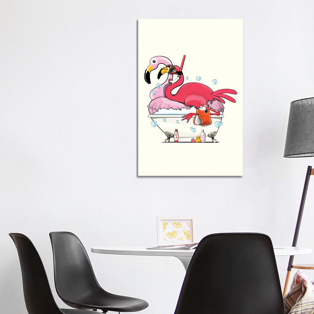 Flamingo in der Badewanne von WyattDesign - Galerie-verpackte Leinwand Giclée