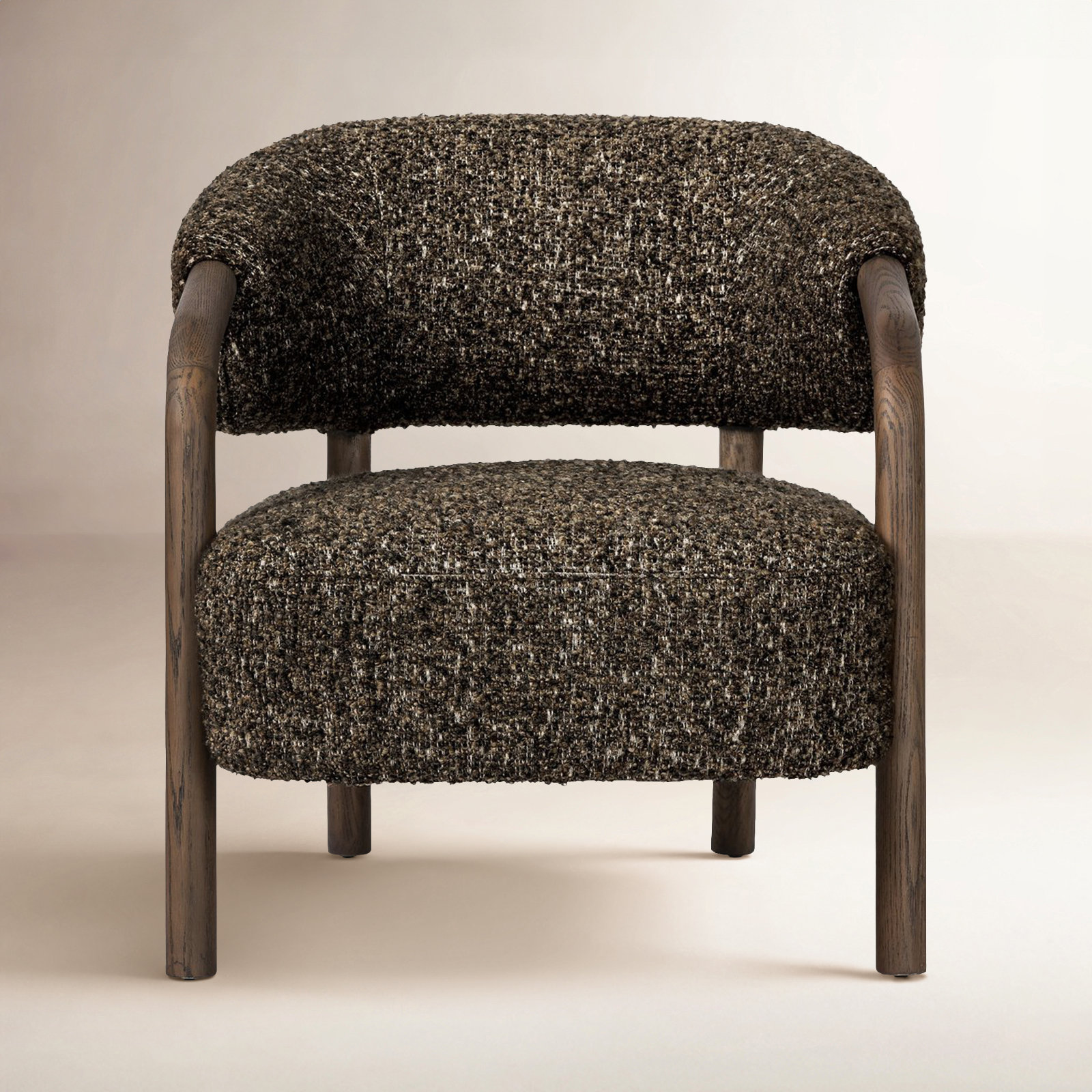 Citrine Shearling Upholstered Armchair, Ivan Granite Boucle, Almond Oak