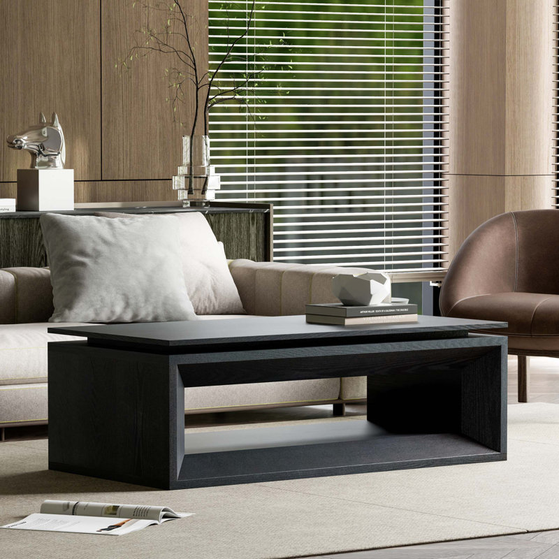 Table basse à plateau relevable moderne avec rangement caché et design flottant, Black