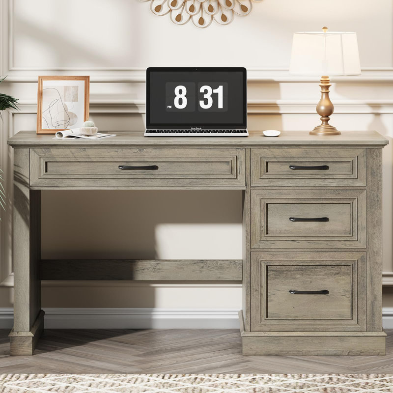 Farmhouse 47" Executive Desk With Charging Station, Gray