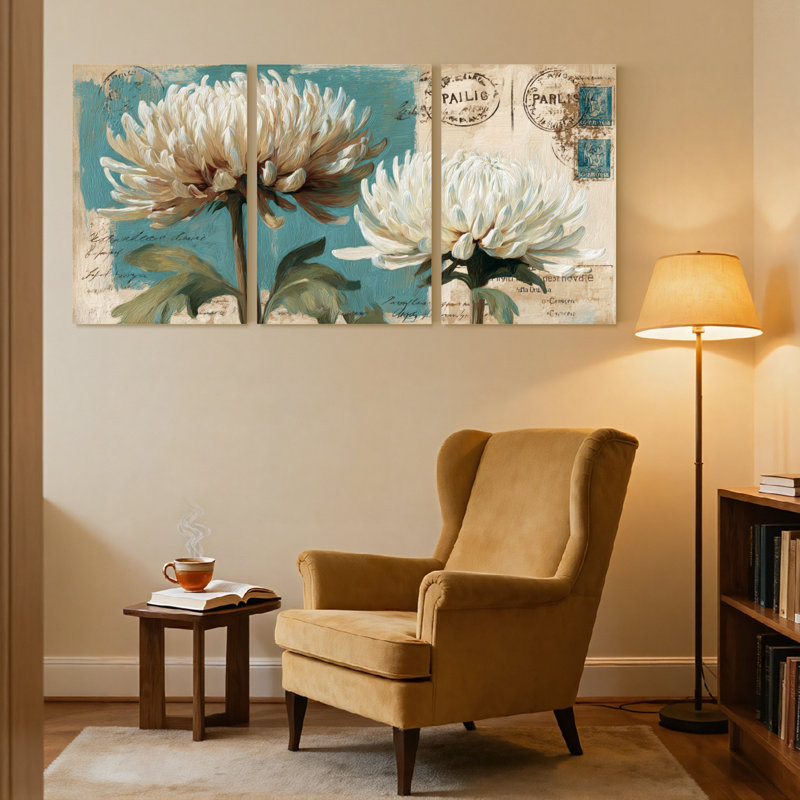 Plantes et fleurs, ensemble de 3 impressions sur toile, H 24 po x l 48 po