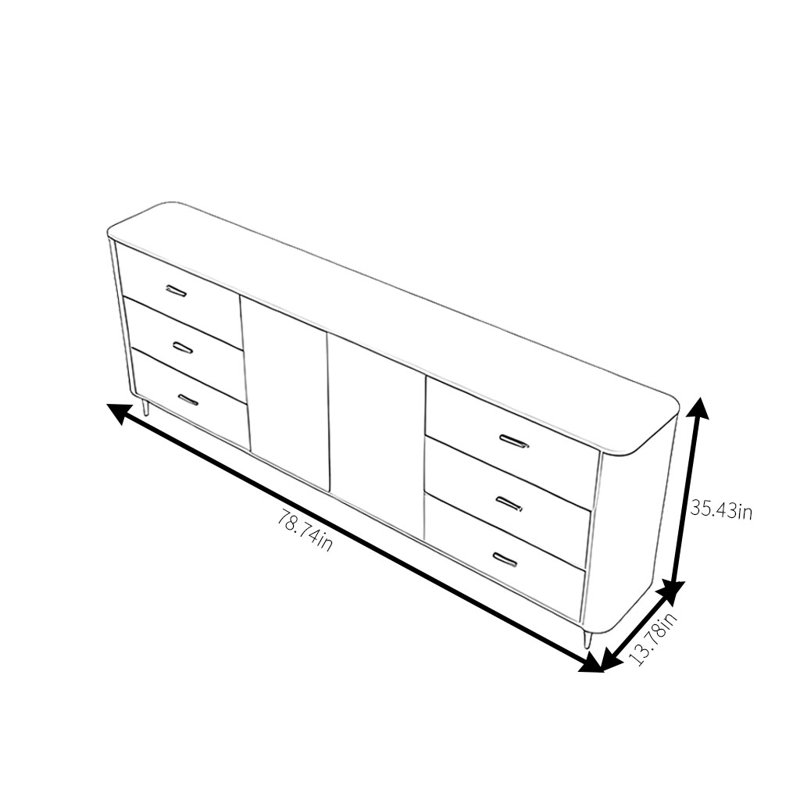 Italian Minimalist Luxury Sideboard, 35.43" H x 78.74" W x 13.78" D, Dark gray