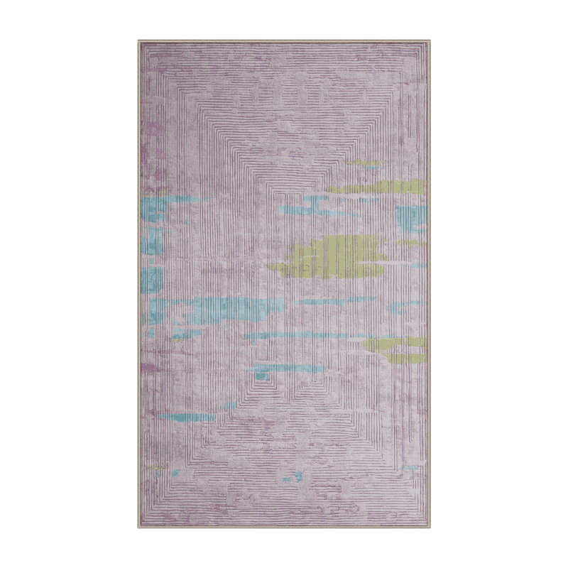 Machine Washable Beige Area Rug, Rectangle 6' x 9'
