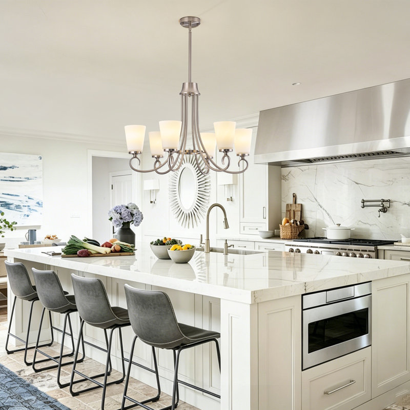 6 Light Dimmable Classic / Traditional Chandelier, Brushed Nickel