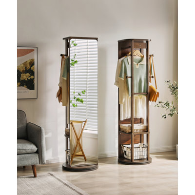 Solid Rubberwood Rotating Full-Length Mirror Cabinet