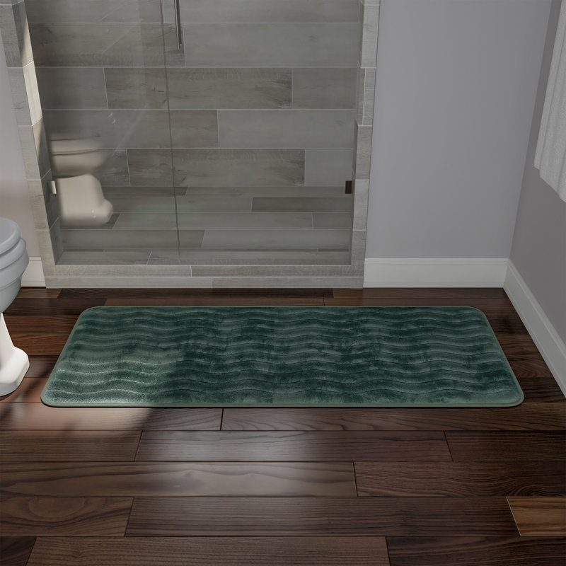 Memory Foam Bath Mat - 59x24 Inch Soft and Absorbent Bathroom Rug Runner with Textured Wave Print for Stylish Bathroom Decor - Bath Rugs Non Slip Washable Bathmat (Green)