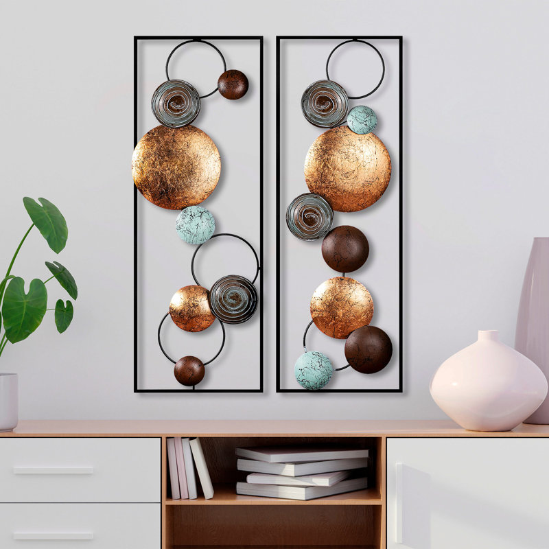 Decorative Metal Wall Accessory (2 Pieces), Hand-Painted Design, 12.6 x 36.2 x 1.6 inches | 100% Metal Construction, Lightweight at 7.5 lbs | Unique Home Decor, Adds Character to Any Room