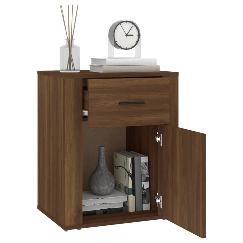 Karinn 50cm W Manufactured Wood Bedside Table, Brown Oak