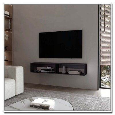 Support média flottant en mélamine Wengue avec 2 tablettes